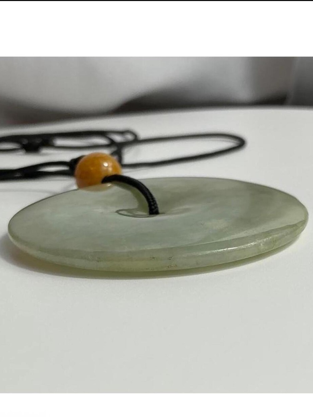 Vintage Natural Green Burma Jadeite Pingan Buckle Donut Pendant Necklace